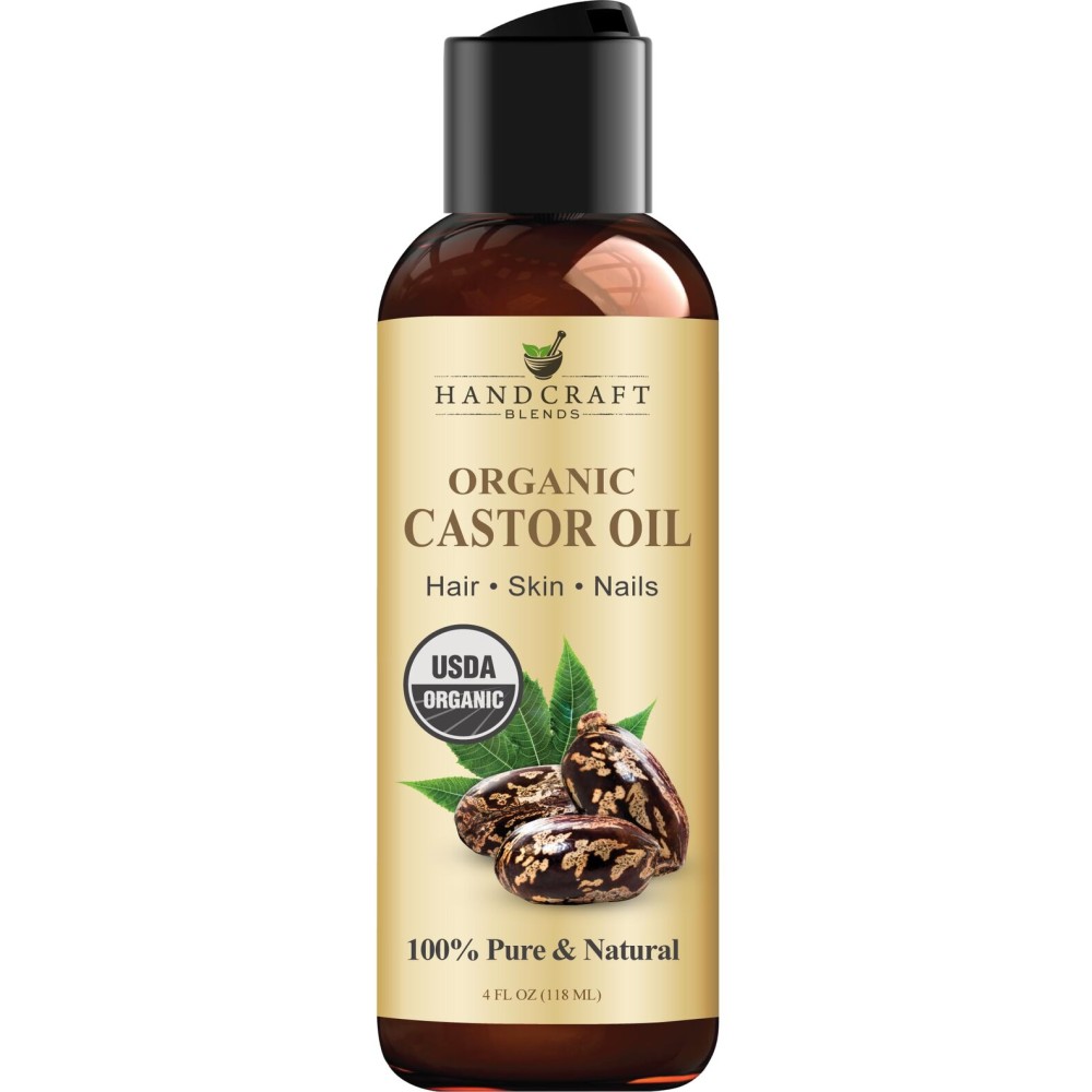 Handcraft Blends Organic Castor Oil 4 Fl Oz | 100% Pure and Natural | Premium Grade Carrier Oil | Hair, Eyelashes and Eyebrows | Hair and Body | Expeller-Pressed | Hexane-Free