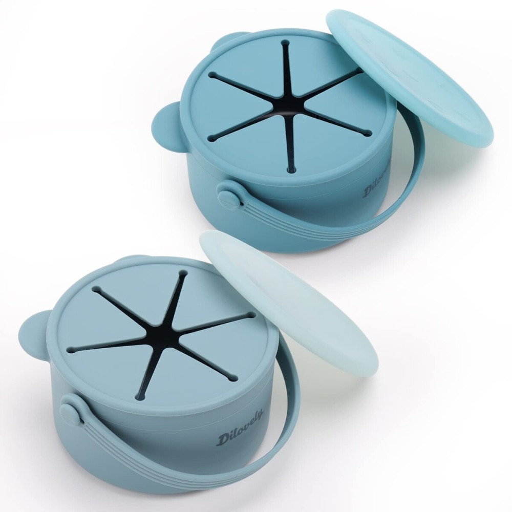 Dilovely Silicone Snack Cups for Toddlers, Kids Snack Containers No Spill, Baby Treat Holders with Handle Dust Proof Lid, 2 Pack Dishwasher Safe and BPA Free 9 oz