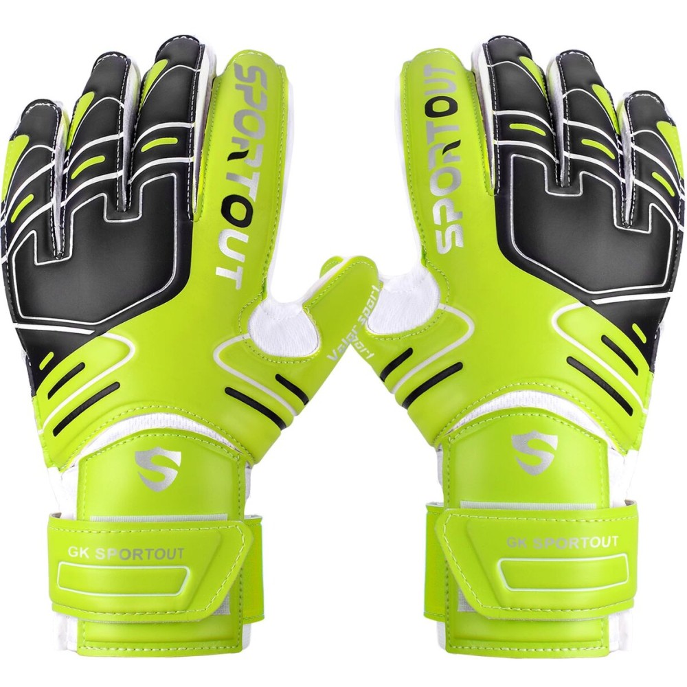 Sportout Youth&Adult Goalie Goalkeeper Gloves, Strong Grip for The Toughest Saves, with Finger Spines to Give Splendid Protection to Prevent Injuries,3 Colors (Green, 8)
