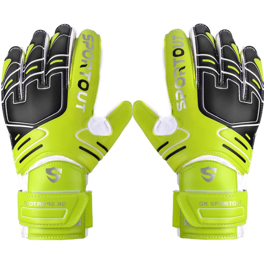 Sportout Youth&Adult Goalie Goalkeeper Gloves,Strong Grip for The Toughest Saves, with Finger Spines to Give Splendid Protection to Prevent Injuries,3 Colors (Green, 9)