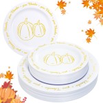 supernal 60pcs Thanksgiving Plastic Plates,Thanksgiving Plates with Gold Pumpkin Design, Fall Party Plate Bulk Include 7.5 Dessert Plate,10.25 Disposable Dinner Plato for Friendgiving Party