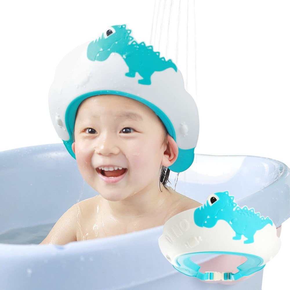Shower Cap for Kids, Baby Toddler Hair Washing Shield, Visor Hat for Eyes and Ears Protection for 0-9 Years Old Children, Cute shape Shampoo Cap Makes the Baby Bath More Fun (Dinosaur, Blue)