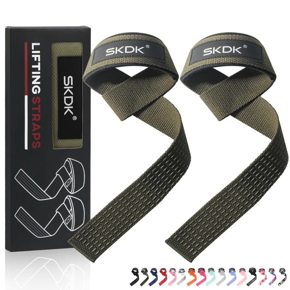 SKDK Cotton Hard Pull Wrist Lifting Straps Grips Band-Deadlift Straps with Neoprene Cushioned Wrist Padded and Anti-Skid Silicone - for Weightlifting, Bodybuilding, Xfit, Strength Training (White)