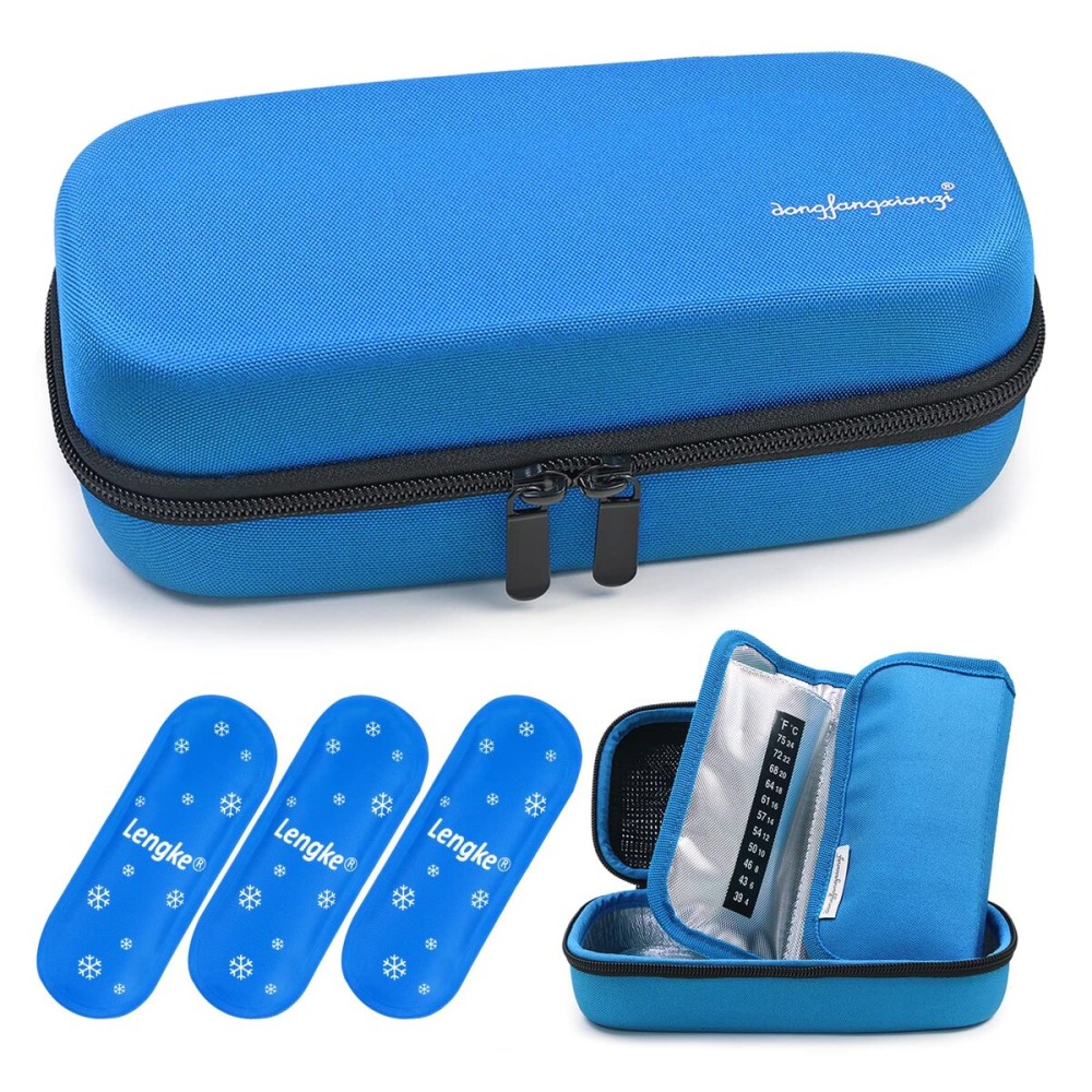 YOUSHARES Insulin Cooler Travel Case with 3 TSA Approved Ice Packs - EVA Medication Diabetic Case for Insulin Pen, Glucose Meter and Supplies (Blue)