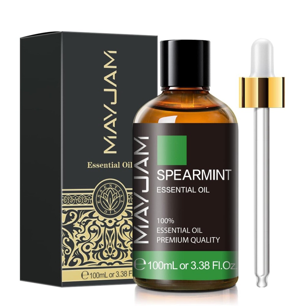 Spearmint Essential Oil, MAYJAM Pure Essential Oils for Diffusers, 3.38FL.OZ/100ML Large Volume Spearmint Oil for Facial Hair with Premium Glass Dropper