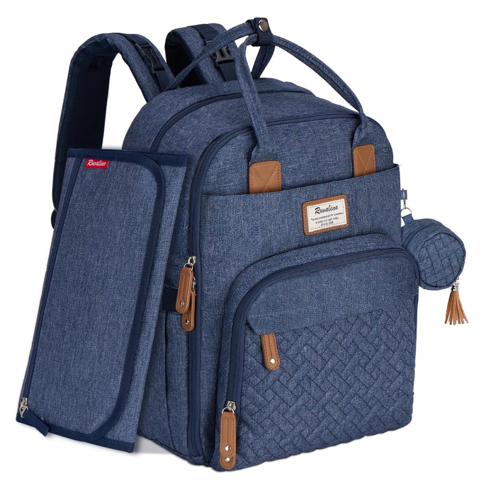 RUVALINO Diaper Bag Backpack, Multifunction Travel Pack Maternity Baby Changing Bags, Large Capacity, Waterproof, Navy Blue