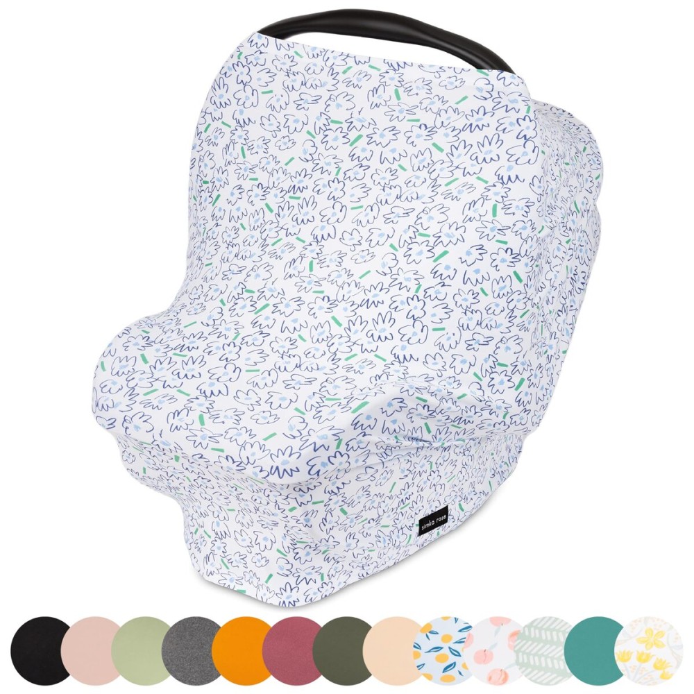 Simka Rose Car Seat Cover Baby & Nursing Cover Up for Breastfeeding - Breathable Multi-Use Privacy Nursing Canopy, Soft Stretchy Rayon Blend Carseat for Baby Boys & Girls - Blue Flowers