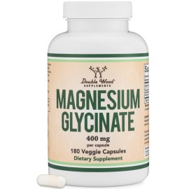 Magnesium Glycinate 400mg | 180 Capsules | Sleep, Muscle, & Heart Support | Vegan, Third Party Tested, Gluten Free, Non-GMO, by Double Wood Supplements