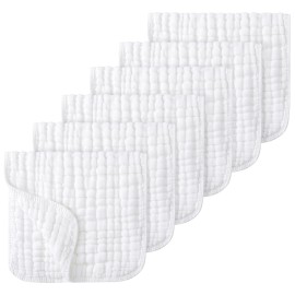 Looxii Muslin Burp Cloths Baby Girl 6 Pack - 20 x 10 - Ultra Soft & Absorbent, 6-Layer 100% Cotton for Spit Up & Drool- Gentle Baby Burping Cloth, Newborn Essentials Shower Gift Girl, White