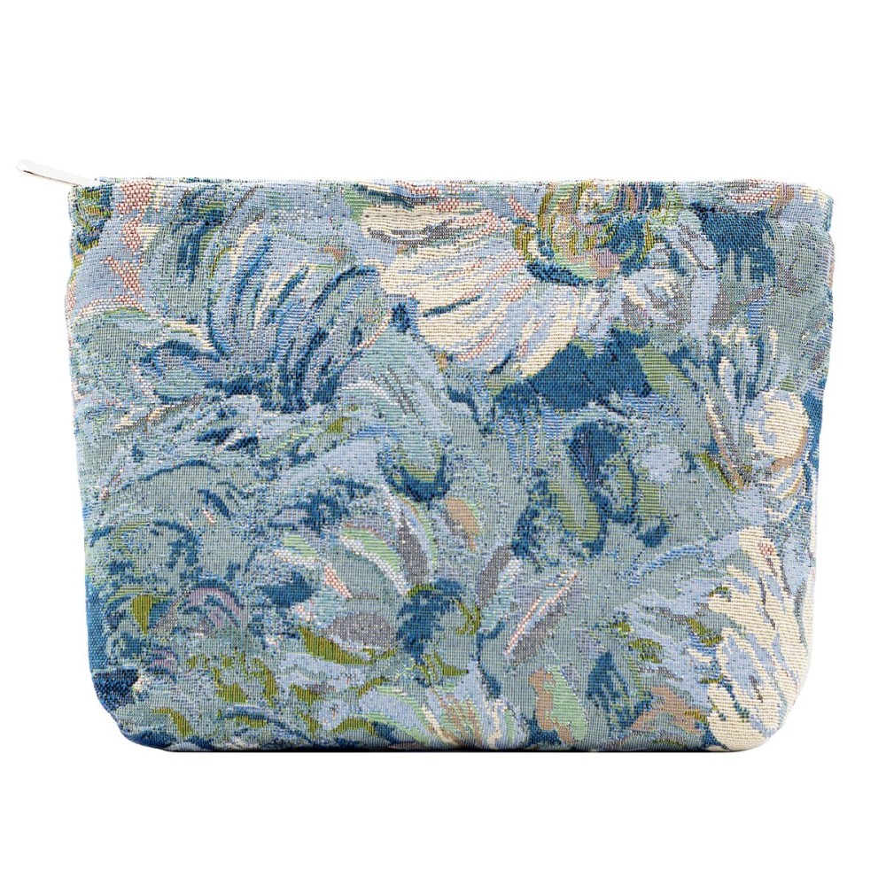 Makeup Bags for Purse Zipper Cosmetic Pouch Large Travel Canvas Make Up Organizer Tool Pouch for Women and Girls,Flower Blue