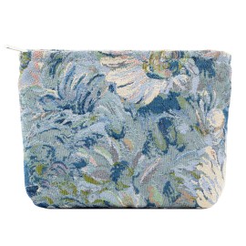 Makeup Bags for Purse Zipper Cosmetic Pouch Large Travel Canvas Make Up Organizer Tool Pouch for Women and Girls,Flower Blue