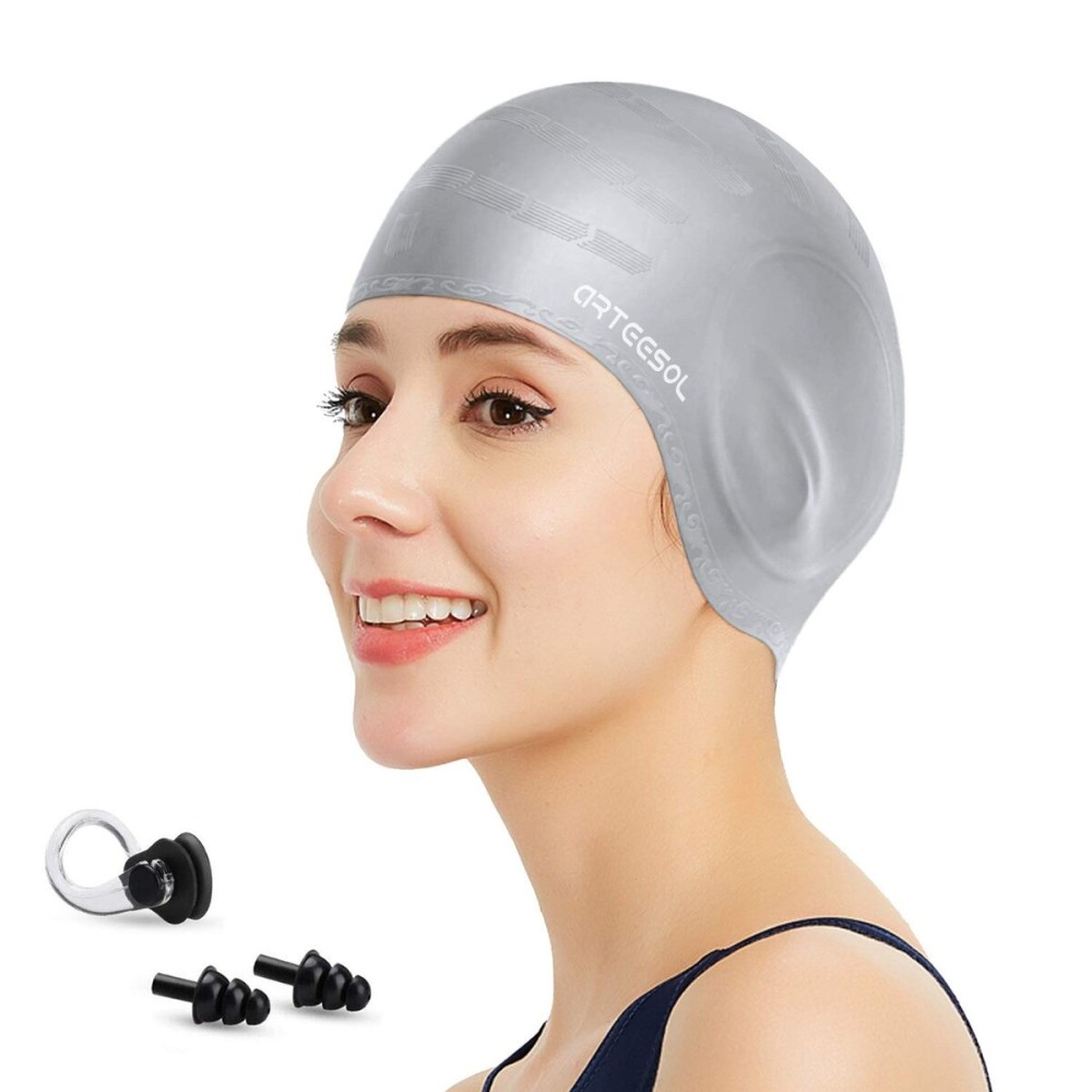 Swimming Cap, Silicone Swim Cap for Women Men, Durable Non-Slip Waterproof Swim Cap Protect Ears, Long Hair for Adults, Older Kids