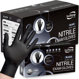 SwiftGrip Disposable Nitrile Exam Gloves, Black Nitrile Gloves Disposable Latex Free for Medical, Cooking & Esthetician, Food-Safe Rubber Gloves, Powder Free, Non-Sterile, 1000-ct Case (Medium)