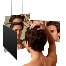 LMZNXCZ 5 Way Mirror for Self Hair Cutting, 360 Haircuts Mirror Men for Barber Use Tools, to See Back of Head, Tri Fold with Portable Height Adjustable Telescoping Hooks
