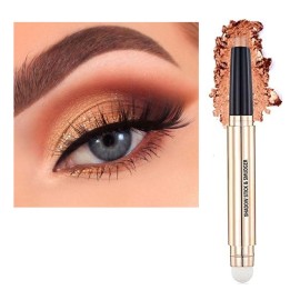 Metiplou 2 in 1 Champagne Gold Shimmer Eyeshadow Stick eyeliner pencil Cream Shimmer Smooth Eyeshadow pencil Waterproof Hypoallergenic Long Lasting Eye Shadow Pen Multi-Dimensional Eyes Look