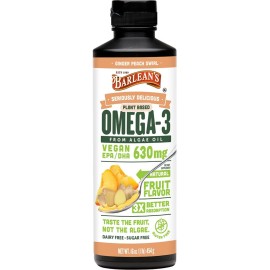 Barlean\'s Ginger Peach Vegan Omega 3 Supplement, Liquid Algae Oil with 630 mg EPA & DHA, Plant Based Omegas from Algal Oil, Non-GMO & Gluten Free, 16 oz