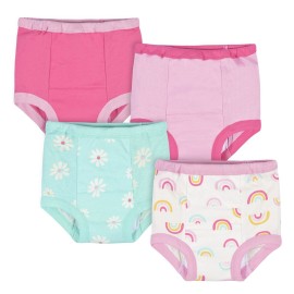 Gerber Baby Girls Infant 4 Pack Potty Pants And Toddler Training Underwear, Rainbow Turquoise And Pink, 3T US