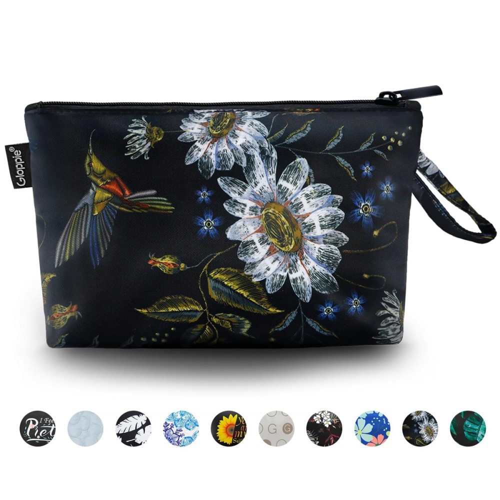 Gloppie Makeup Bag Small Cosmetic Bag for Purse Zipper Makeup Pouch Travel Essentials Hummingbird Daisy