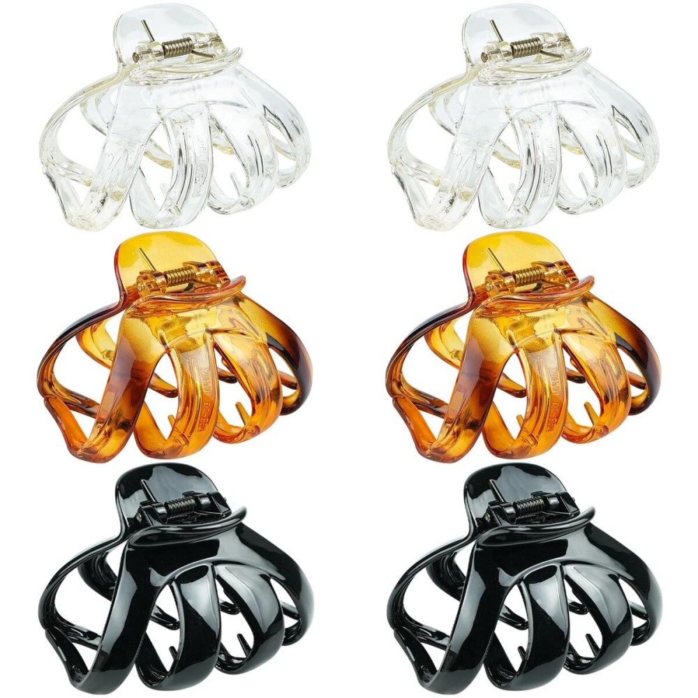 MAORULU Big Claw Hair Clips for Women and Girls, Strong Hold, 6 Packs (Black, Clear, Tortoise)