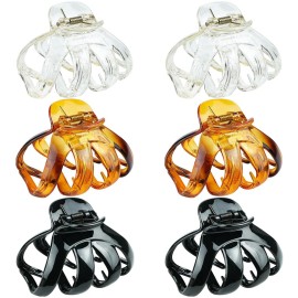 MAORULU Big Claw Hair Clips for Women and Girls, Strong Hold, 6 Packs (Black, Clear, Tortoise)