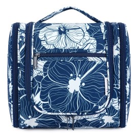 Narwey Hanging Toiletry Bag for Women Travel Makeup Bag Organizer Toiletries Bag for Cosmetics Essentials Accessories (Large, Blue Lotus)