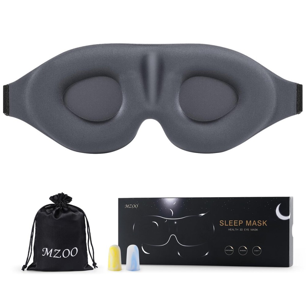 MZOO Luxury Sleep Eye Mask for Side Sleeper Men Women, Zero Eye Pressure 3D Sleeping Mask, Light Blocking Patented Design Night Blindfold, Soft Eye Shade Cover for Travel, Grey