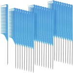Patelai 30 Pieces Parting Comb for Braids Steel Hair Pin Rat Tail Carbon Fiber Heat Resistant Teasing Combs with Stainless Steel Pintail(Blue)