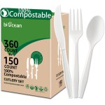 BIOCEAN 100% Compostable No Plastic Utensils - Heavy Duty Eco-Friendly Flatware for Lounge, Party, Wedding, BBQ, Picnic, Camping [Utensils Set, 360 Count]