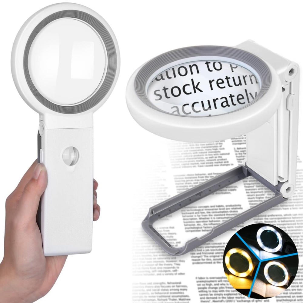 Magnifying Glass with Light and Stand, Large Lighted Magnifying Glass 18 LED Illuminated Handheld Magnifier Folding for Reading, Close Work, Coins, Jewelry, Macular Degeneration