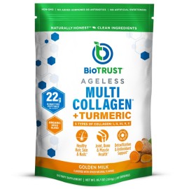 BioTrust Collagen Powder with Turmeric - 5 Types (I, II, III, V, X) - Turmeric Collagen Powder for Women & Men - Hydrolyzed Protein - Grass Fed Beef, Fish, Chicken, Eggshell Membrane (Golden Milk)
