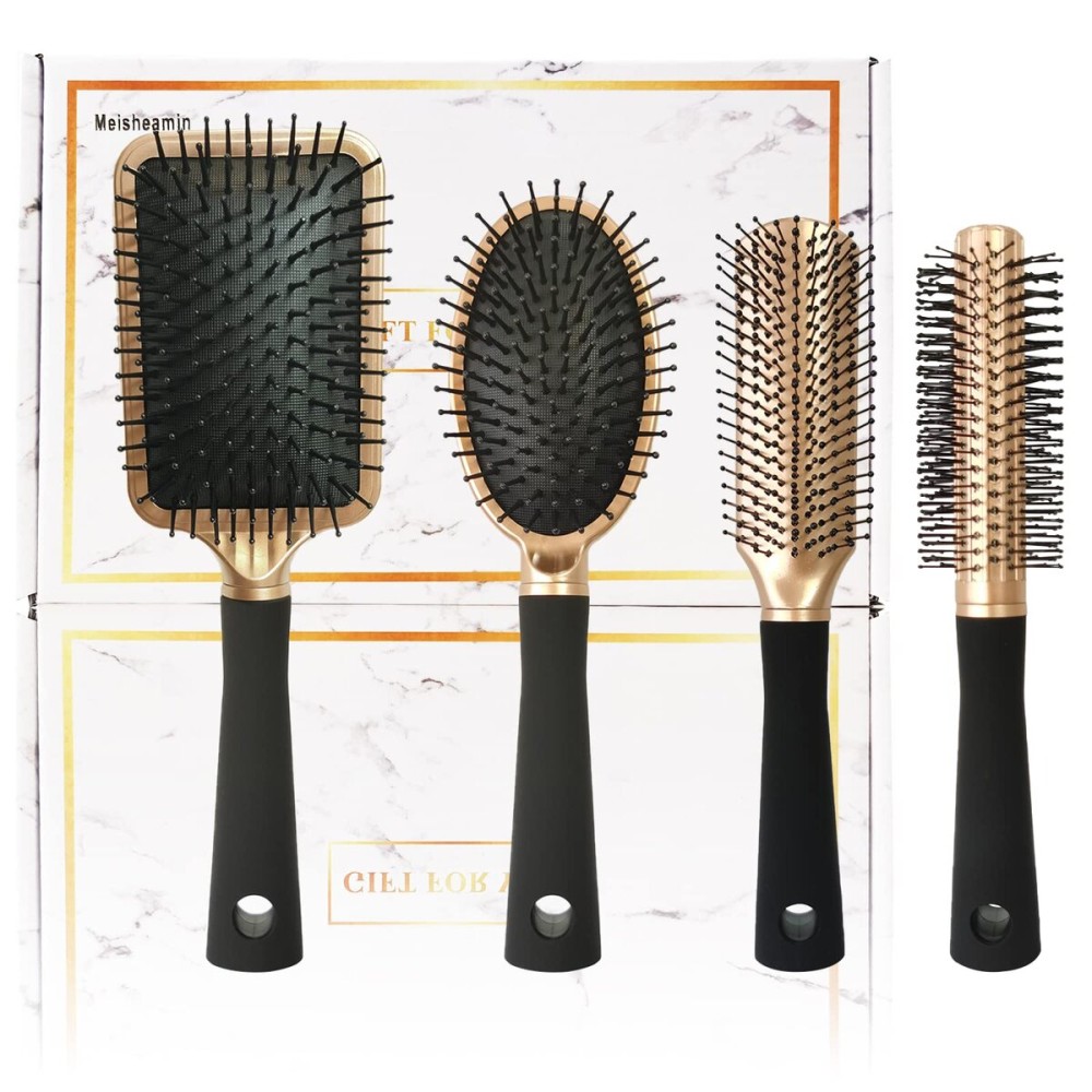 4 Pcs Hair Brush Set,Professional Styling Hair Brush for Men Women,Flexible Soft Pin Bristles for Long Thick Curly Wavy Dry Damaged Hair