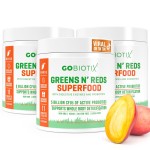 GOBIOTIX Greens Powder - Superfood with Greens and Reds - Probiotic Supplement - Digestive Enzymes and Beet Root Powder - Organic Whole Foods Dietary Supplement (Mango, 3 Pack)