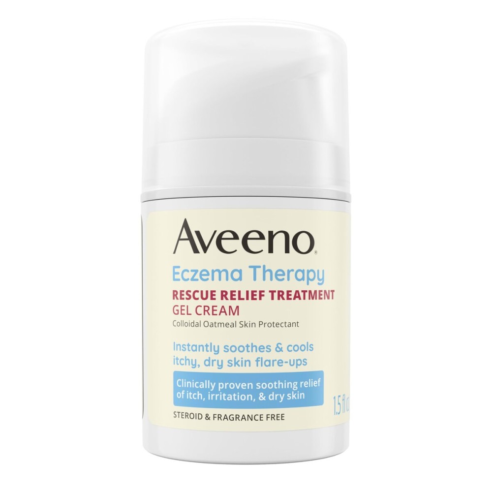Aveeno Eczema Therapy Rescue Relief Treatment Gel Cream, Colloidal Oatmeal Skin Protectant, Formula Instantly Soothes & Cools Itchy Dry Skin Flare-Ups, Steroid & Fragrance Free, 1.5 Oz