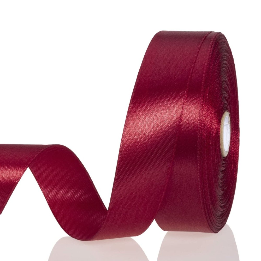 YASEO 1 Inch Dark Red Solid Satin Ribbon, 50 Yards Craft Fabric Ribbon for Gift Wrapping Floral Bouquets Wedding Party Decoration