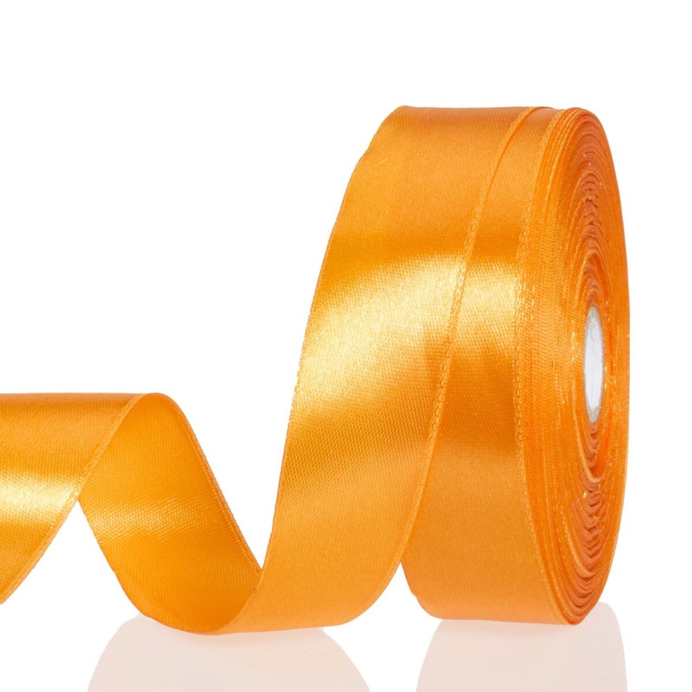 YASEO 1 Inch Orange Solid Satin Ribbon, 50 Yards Craft Fabric Ribbon for Gift Wrapping Floral Bouquets Wedding Party Decoration