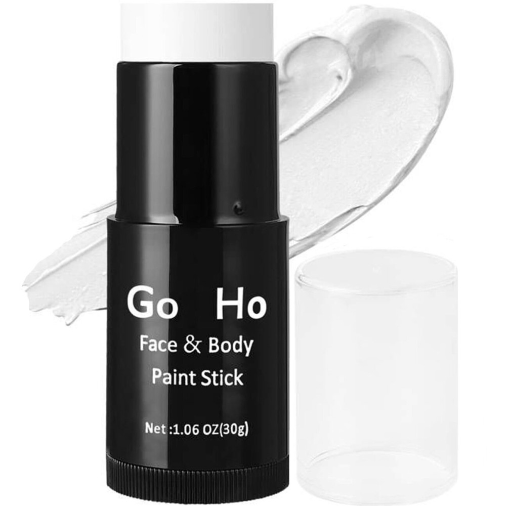Go Ho Cream-Blendable Clown White Face Paint Stick,Full-coverage Waterproof Face Body Paint for Halloween Cosplay Jokester Zombie Vampire Skeleton Clown SFX Makeup,White Eye Black Stick