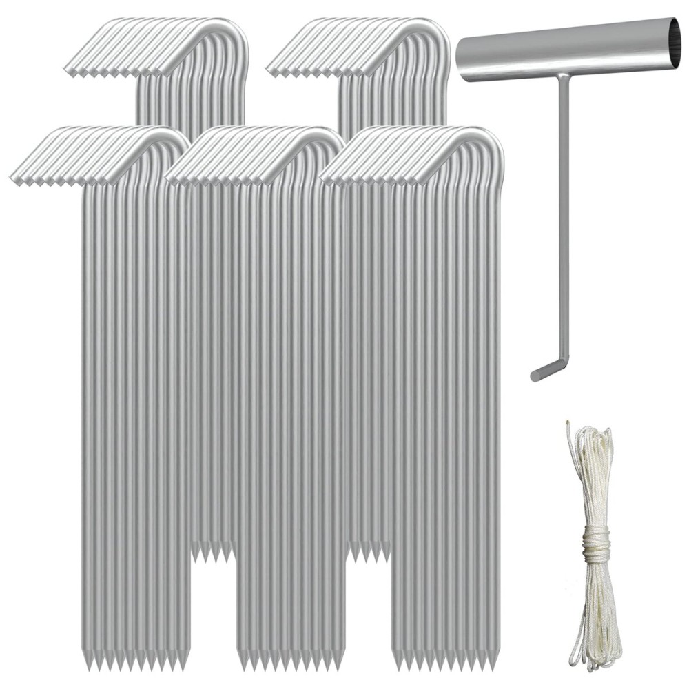 AAGUT Tent Stakes Heavy Duty Metal 9 Inch, 50 Pack Rust-Resistant Galvanized Steel Camping Stake Garden Edging Fence Hooks Yard Tent Pegs for Inflatable, Tarp, Outdoor Christmas Decorations (KIT)