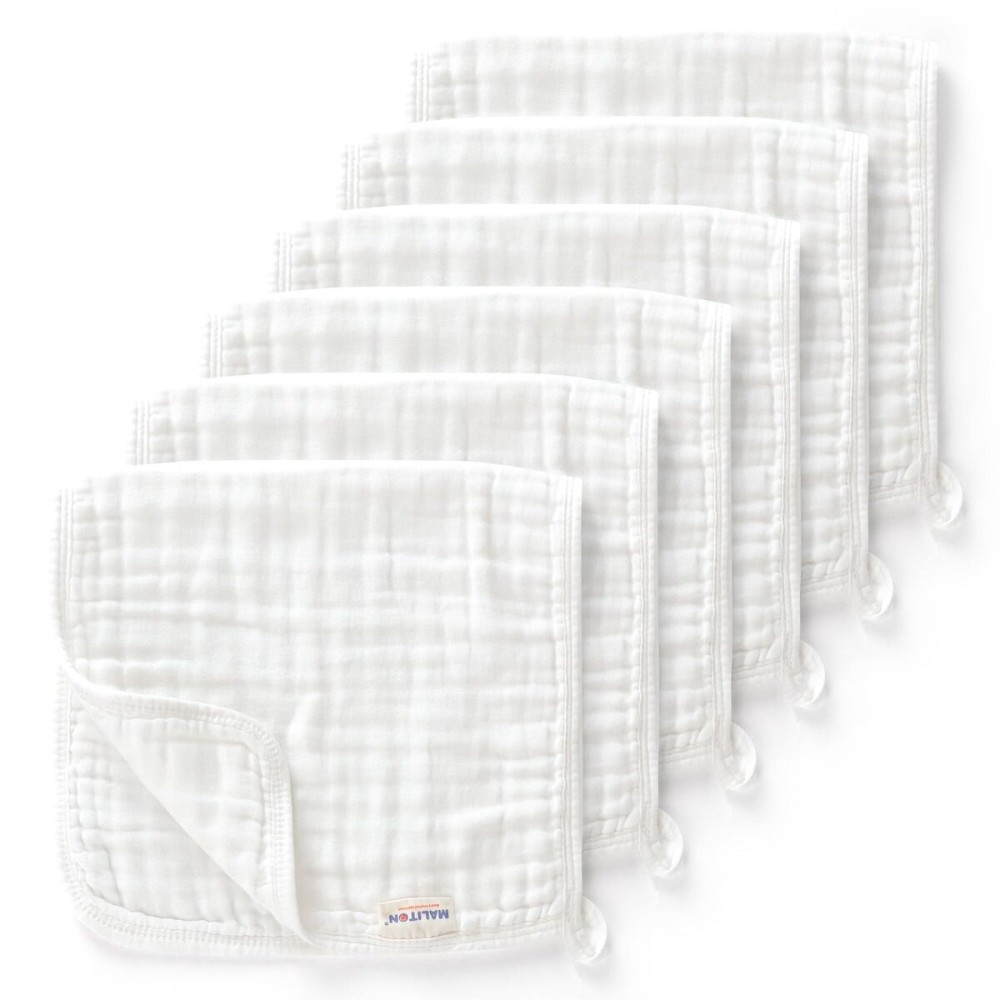 Maliton Muslin Burp Cloths for Baby 6 Pack Large 20\'\'x10\'\' 100% Cotton Burp Cloths Absorbent and Soft 6 Layers Muslin Baby Stuff for Newborn Unisex(White, Pack of 6)