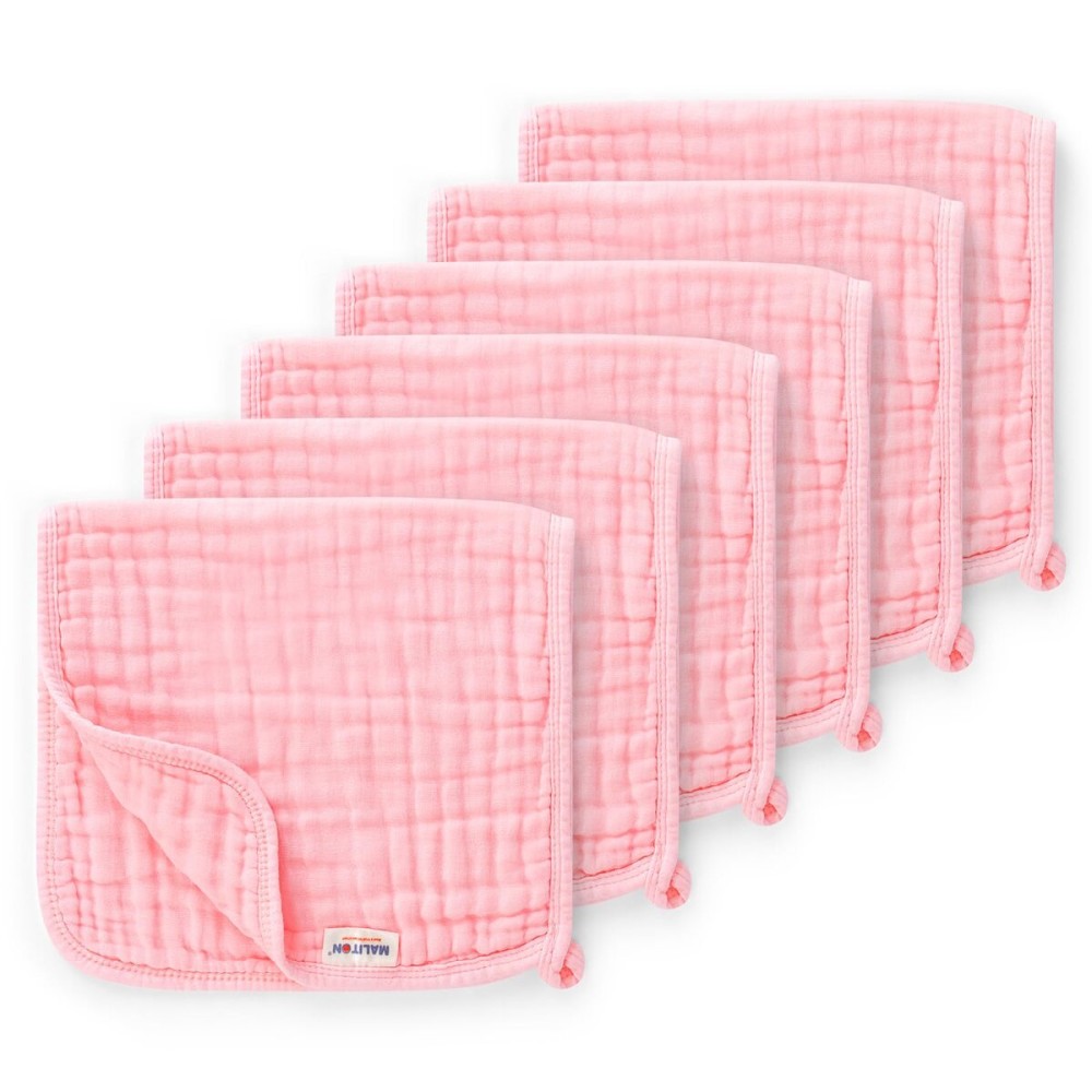 Maliton Muslin Burp Cloths for Baby Girl 6 Pack Large 20\'\'x10\'\' 100% Cotton Burp Rags Absorbent and Soft 6 Layers Baby Burp Cloths Newborn Girl Essentials(Pink, Pack of 6)