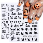 TailaiMei 9 Sheets Halloween Nail Stickers, Self-Adhesive Black Nail Art Decals for DIY Horror Nail Decorations (Black Style)