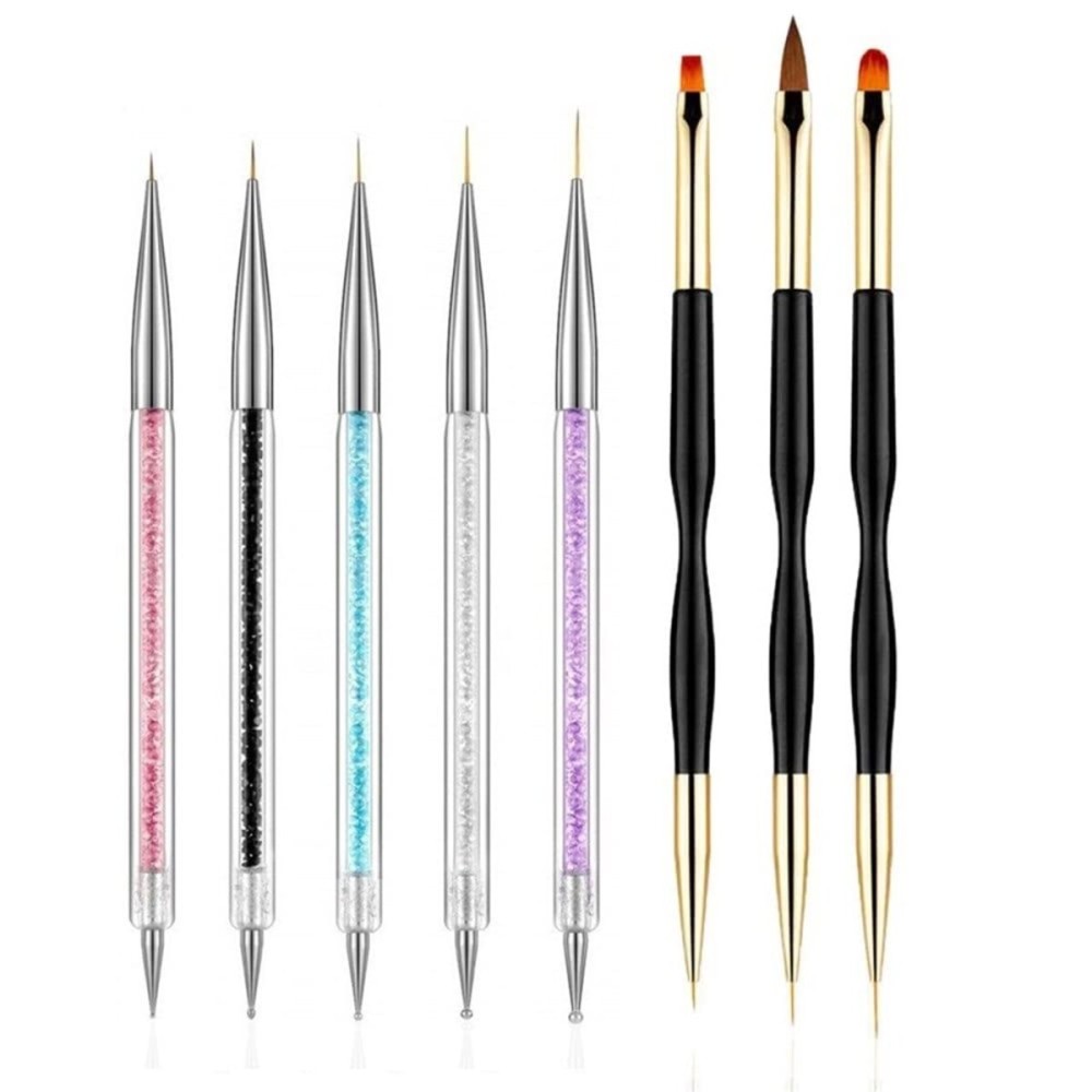 FULINJOY 5PCS Nail Dotting Pens with 3PCS Nail Painting Brushes, Dual End Nail Art Pen Brush Acrylic Painting Drawing Liner Nail Tools(Set of 8)