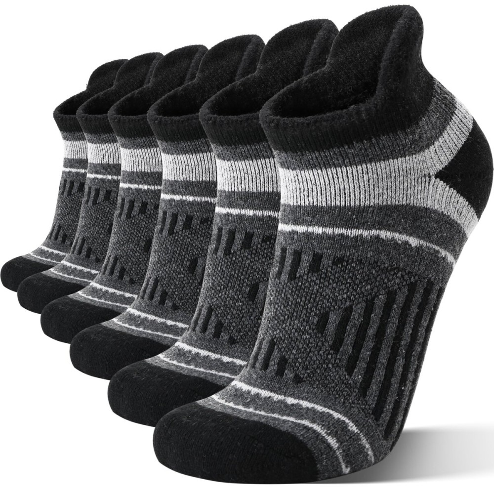 EBMORE Merino Wool Ankle Hiking Socks Compression Warm Winter Thermal Thick Cushion No Show Running Moisture Wicking Socks Gifts Stocking Stuffers for Men Women 6 Pairs(BlackM)