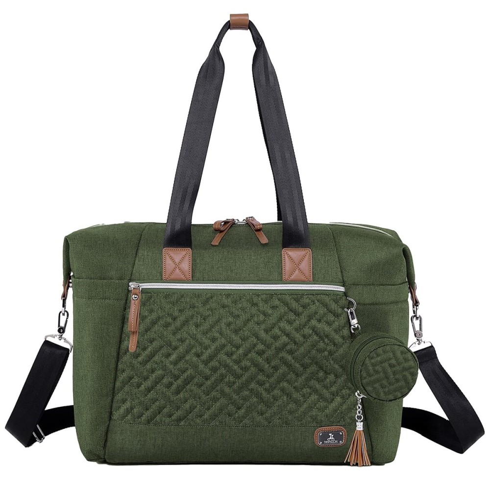 Dikaslon Diaper Bag Tote, Large Travel diaper tote for Mom and Dad, Multifunction baby tote bag for Boys and Girls with Pacifier Case and Changing Pad, Olive Green