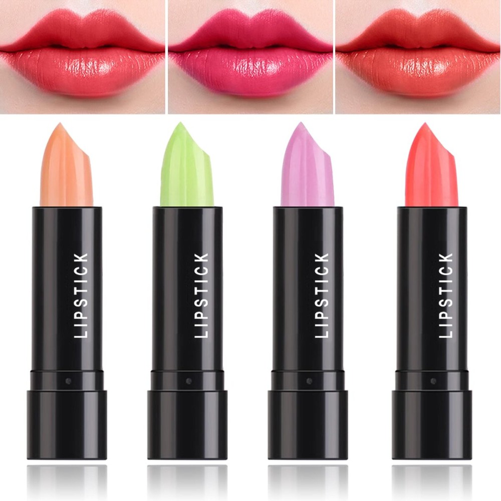 LZYLLS 4 Pcs Color Changing Change Lipstick,Magic Lipstick Jelly Lip Balm,Moisturizer Tinted Lip Tint Stain Long Lasting Waterproof Temperature Color Change Lip Gloss