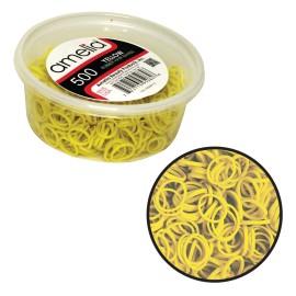 Amelia Beauty | 500 Count 1/2 Rubber Bands | Premium US Made Rubber Hair Ties | Ideal for Ponytails, Braids & Beards | Strong All Day Hold | Convenient Re-closable Container | Yellow