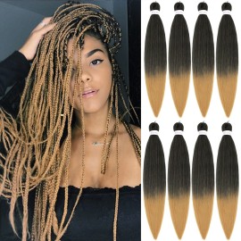 Alrence Pre Stretched Braiding Hair Long Braid 26 Inch 8 Packs Professional Braiding Hair Extensions Synthetic Crochet Twist Braids (26 Inch, T1B/27)