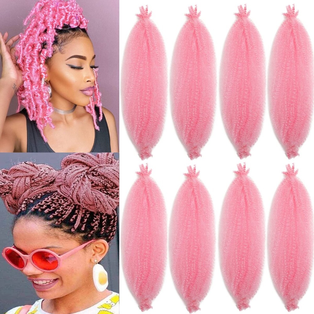 18 Inch Pre-Separated Springy Afro Twist Hair 8 Packs Pink Pre-Fluffy Natural Curls are Perfect for Marley Crochet Hair Suitable for Black Women (Pink, 18 Inch (Pack of 8))