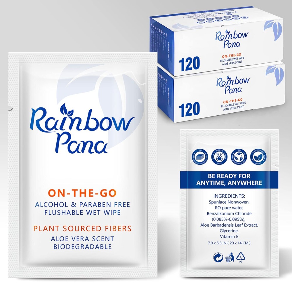 Rainbow Pana Biodegradable Skin Cleansing Wipe, 240 Count, for Sensitive Skin