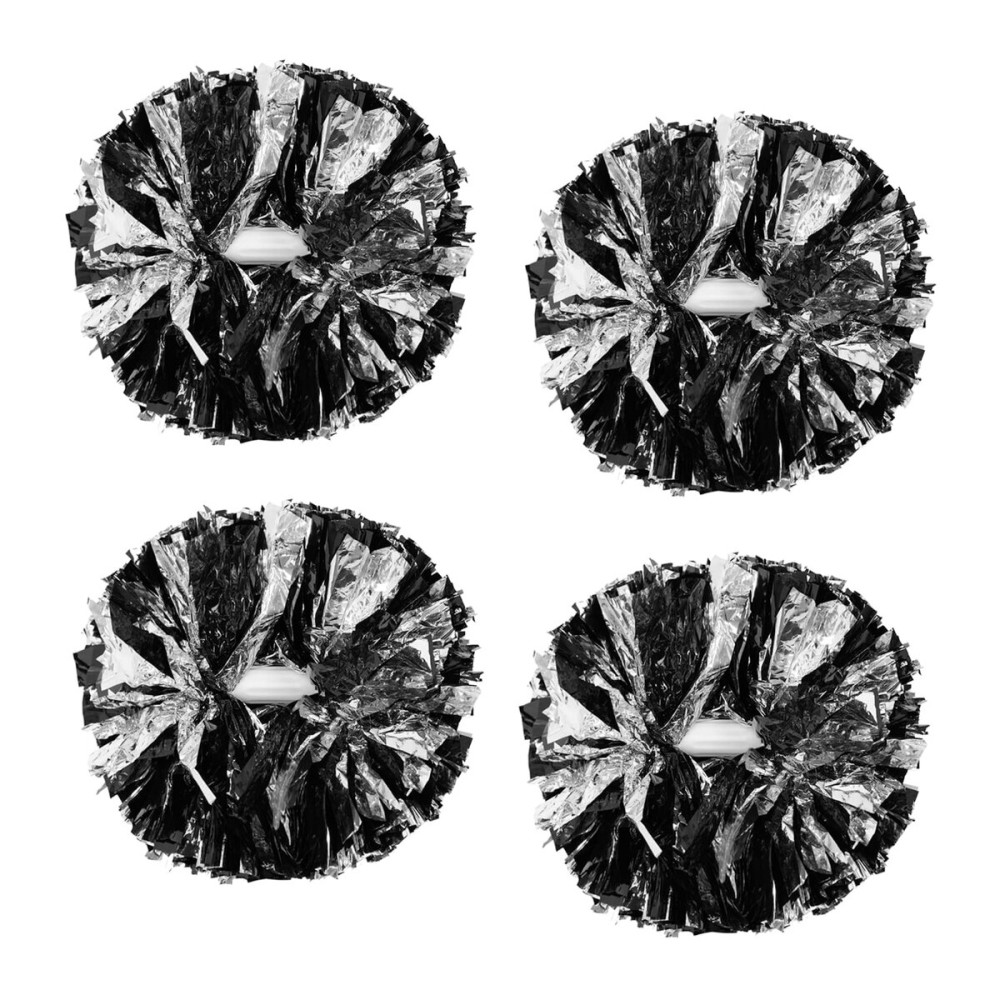 4Pcs Metallic Cheerleading Pom Poms, Creatiee 2 Pair Cheerleader Cheering Squad Pompoms for School Sports Dance Games Team Spirit Cheer (Black-Silver)
