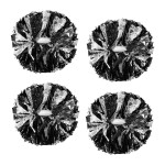 4Pcs Metallic Cheerleading Pom Poms, Creatiee 2 Pair Cheerleader Cheering Squad Pompoms for School Sports Dance Games Team Spirit Cheer (Black-Silver)